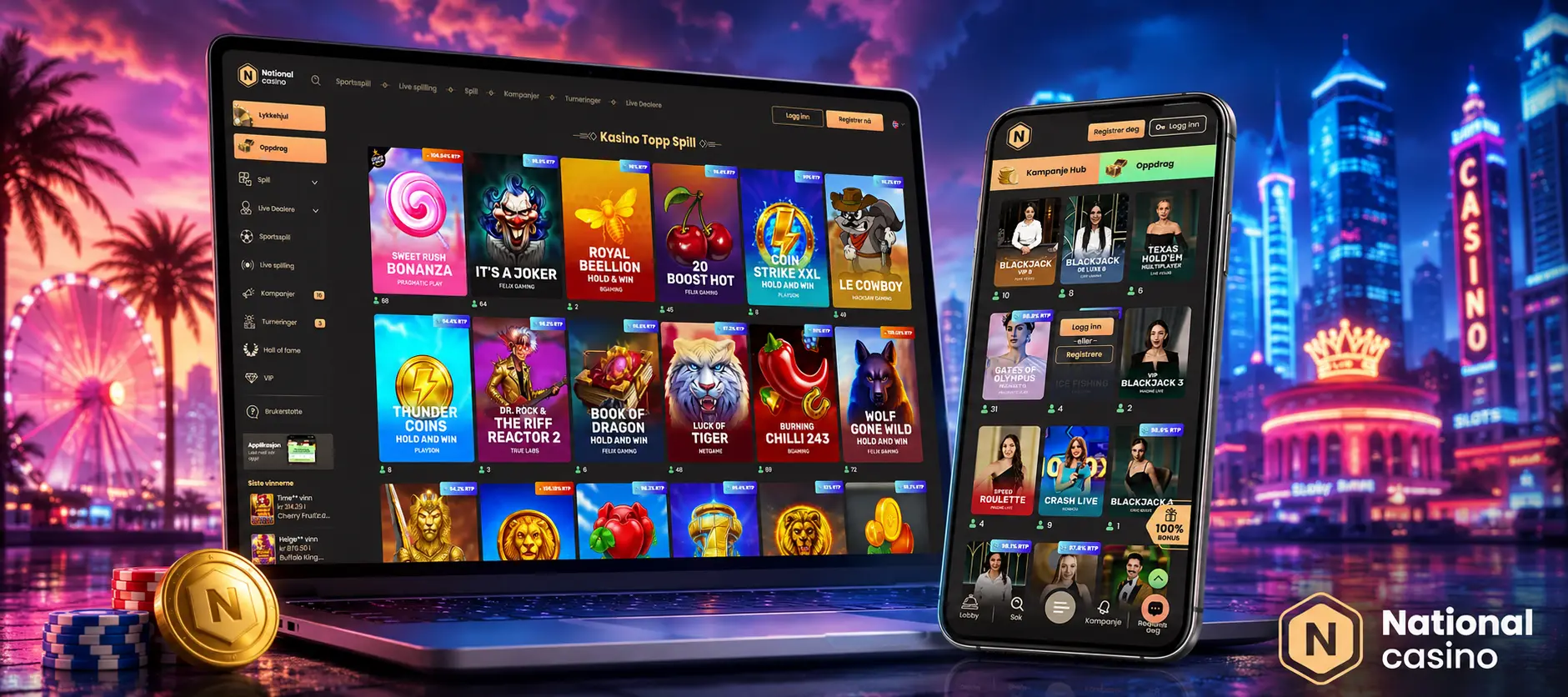 Tilgjengelige spill hos National Casino